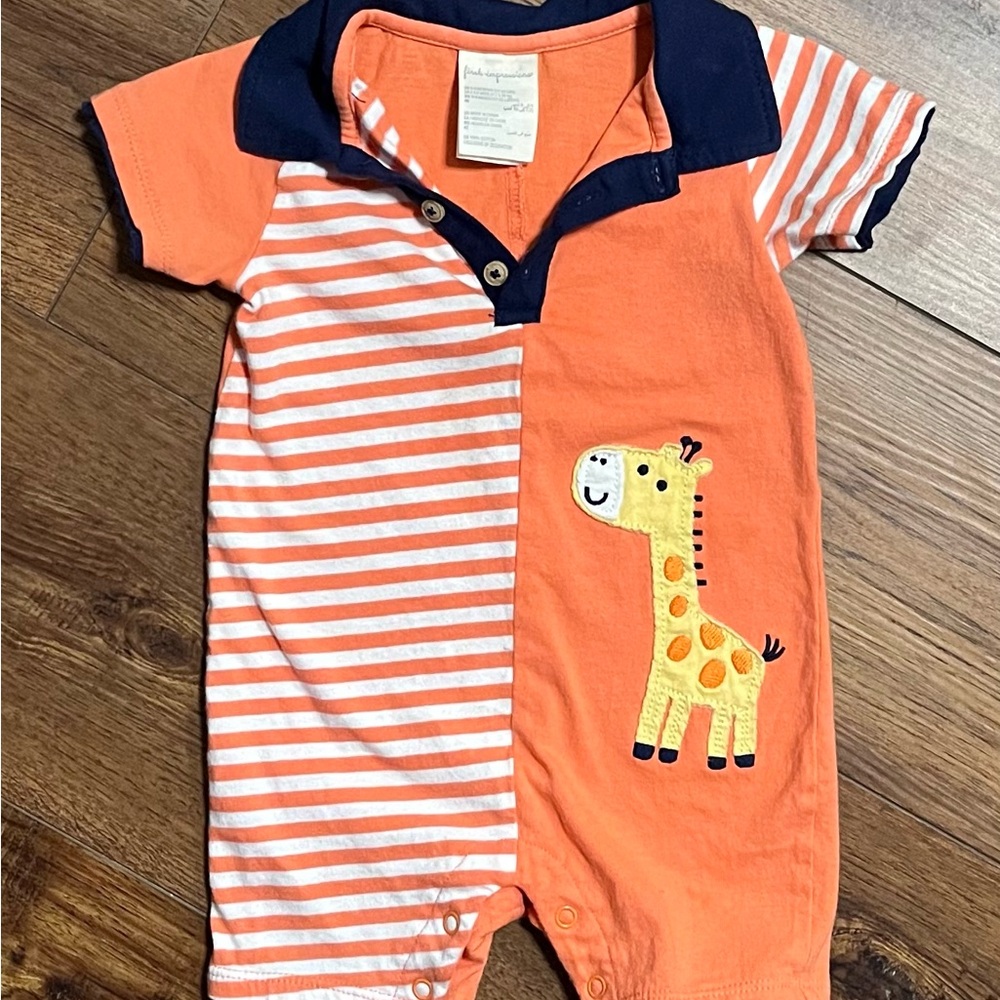 First Impressions Orange and Navy Striped Giraffe Onesie